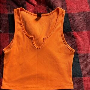 SHEIN Bright Orange Ribbed Notch-Neck Tank